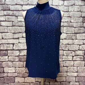 Bleeker & McDougal Blue Mock Neck Sleeveless Blouse Size XL